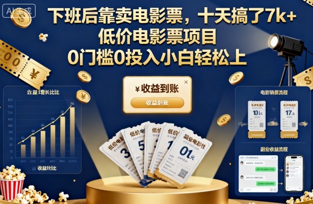 下班后靠卖电影票，十天搞了7k+，低价电影票项目，0门槛0投入小白轻松上手【揭秘】-皓哥创业笔记