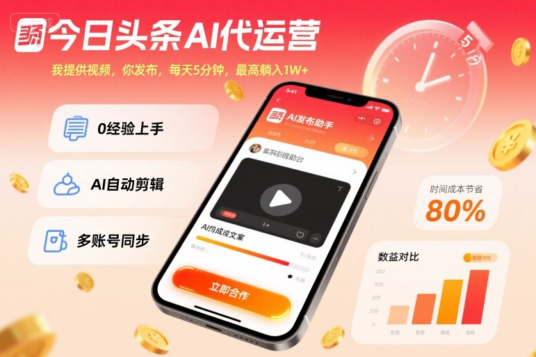 今日头条AI代运营，我提供视频，你发布，每天5分钟，最高躺入1W+【揭秘】-皓哥创业笔记