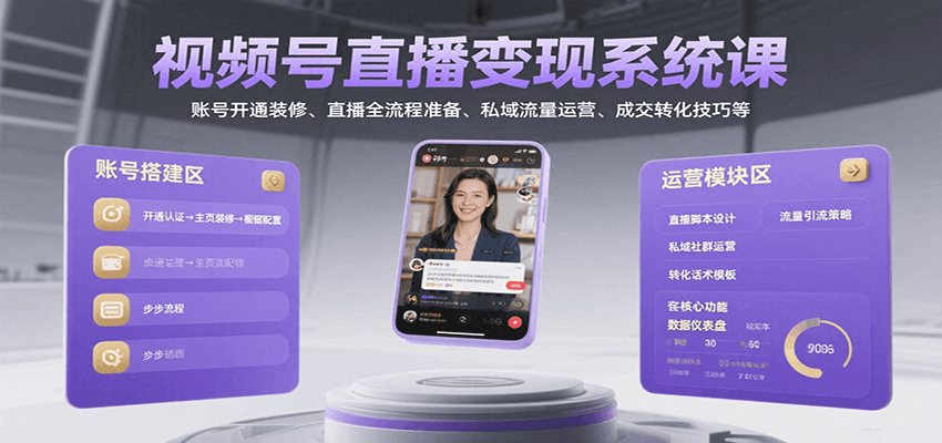 视频号直播变现系统课，账号开通装修、直播全流程准备、私域流量运营、成交转化技巧等-皓哥创业笔记