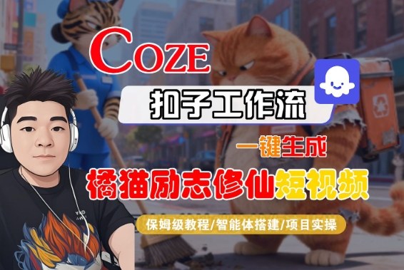 Coze扣子智能体工作流一键生成“橘猫励志修仙“短视频,全流程保姆级教学-皓哥创业笔记
