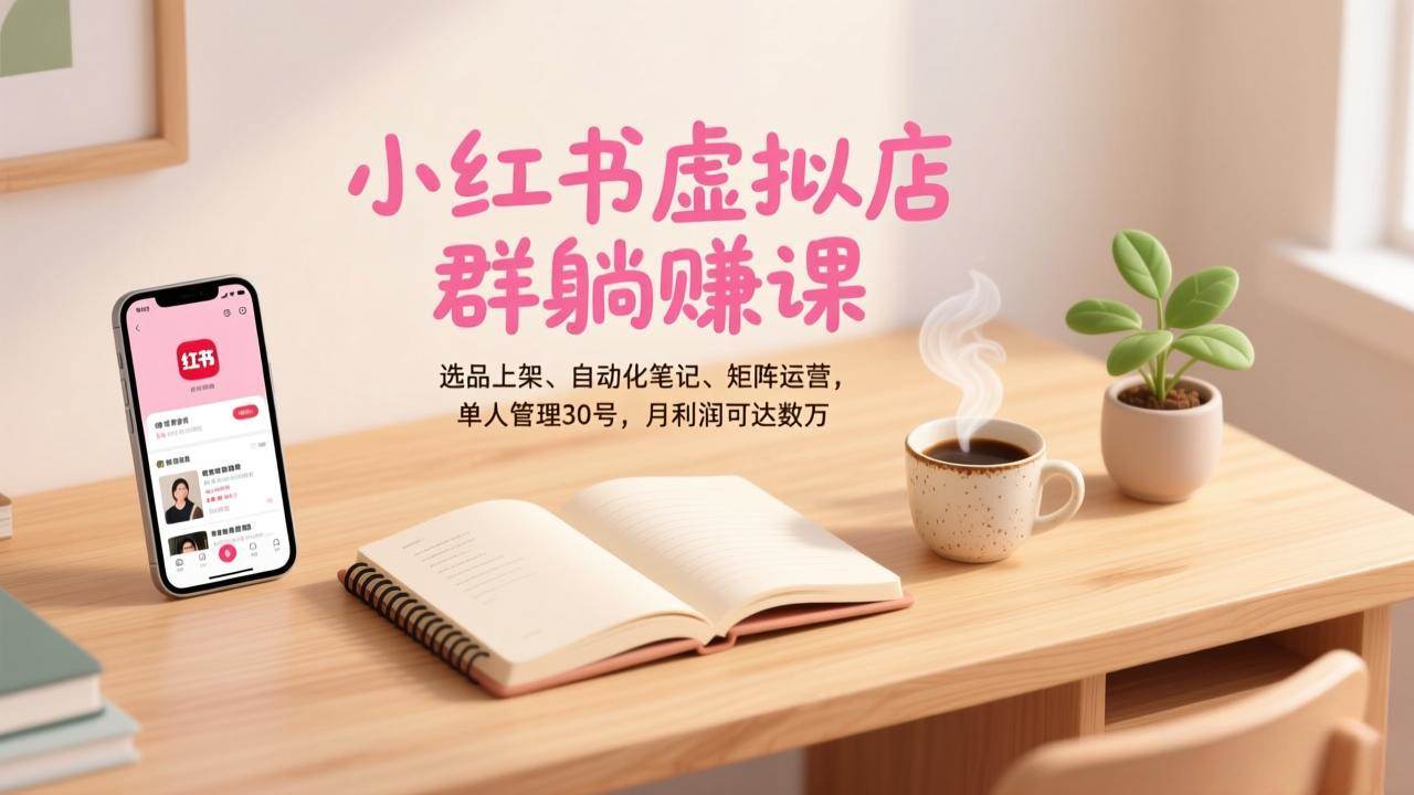 （17072期）小红书虚拟店群躺赚课，选品上架、自动化笔记、矩阵运营，单人管理30号，月利润可达数万-皓哥创业笔记