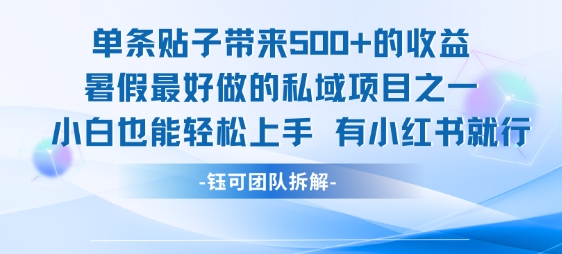单条贴子带来5张的收益，暑假最好做的私域项目之一，小白也能轻松上手，有小红书就行-皓哥创业笔记
