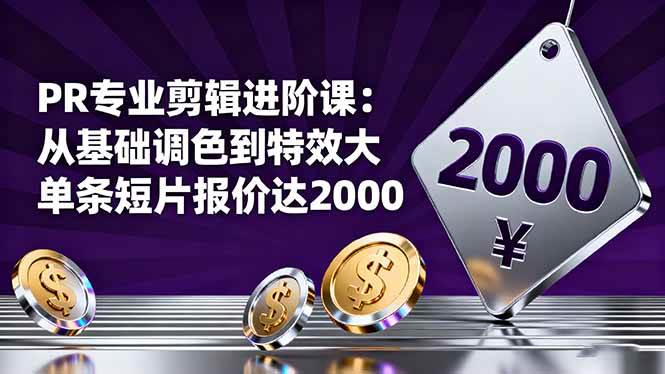 （16381期）PR专业剪辑进阶课：从基础调色到特效大片的进阶技能，单条短片报价达2000-皓哥创业笔记