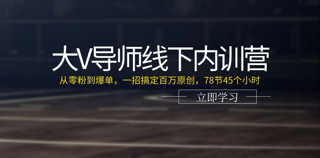 大V导师线下内训营：从零粉到爆单，一招搞定百万原创（78节45个小时）-皓哥创业笔记