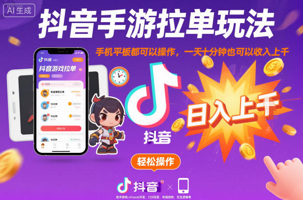 抖音手游拉单玩法，手机平板都可以操作，一天十分钟也可以收入上K【揭秘】-皓哥创业笔记