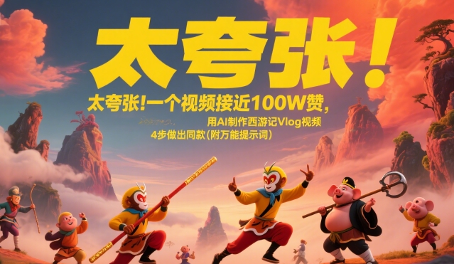 太夸张！一个视频接近100W赞，用AI制作西游记Vlog视频，全流程拆解来了(附万能提示词)-皓哥创业笔记