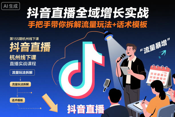 抖音直播全域增长实战第155期杭州线下课,手把手带你拆解流量玩法+话术模板-皓哥创业笔记