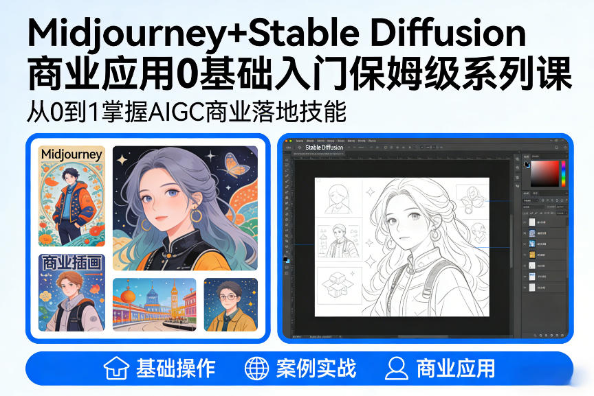 AIGC商业应用Midjourney+Stable Diffusion教程，0基础入门保姆级系列课-皓哥创业笔记