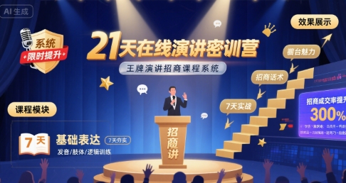 21天在线演讲密训营，王牌演讲招商课程系统-皓哥创业笔记