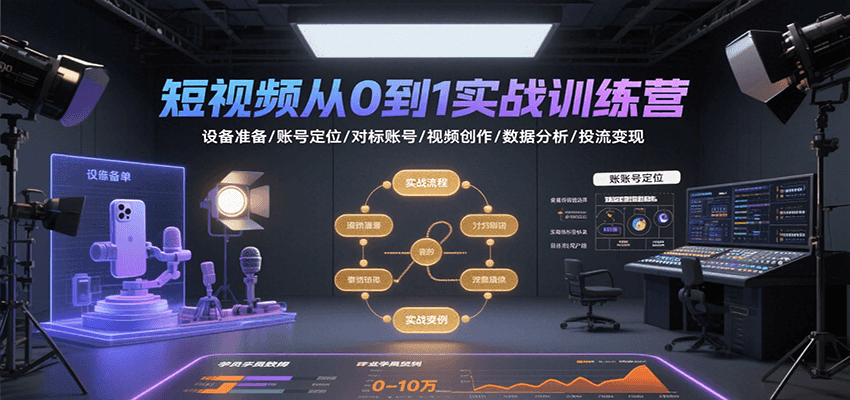 短视频从0到1实战训练营：设备准备/账号定位/对标账号/视频创作/数据分析/投流变现-皓哥创业笔记