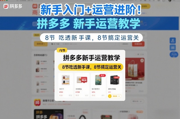 新手入门+运营进阶！拼多多新手运营教学，8节吃透新手课，8节搞定运营关-皓哥创业笔记