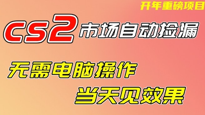 CS2市场自动捡漏项目，无需电脑操作，无需进入游戏，当天见效果，支持任何形式验证【揭秘】-皓哥创业笔记