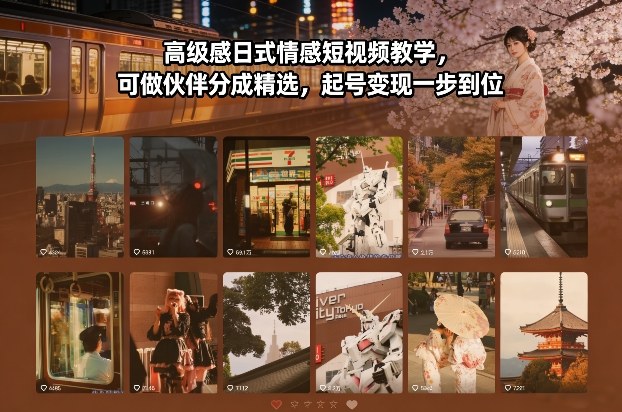 高级感日式情感短视频教学，可做伙伴分成精选，起号变现一步到位-皓哥创业笔记