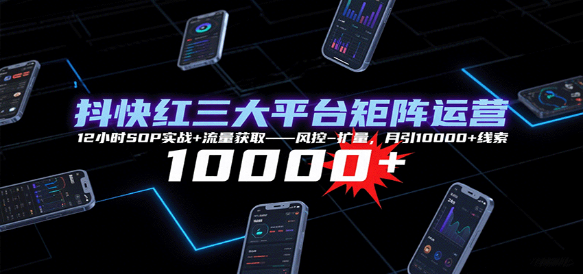 抖快红三大平台矩阵运营，12小时SOP实战+流量获取-风控-扩量，月引10000+线索-皓哥创业笔记