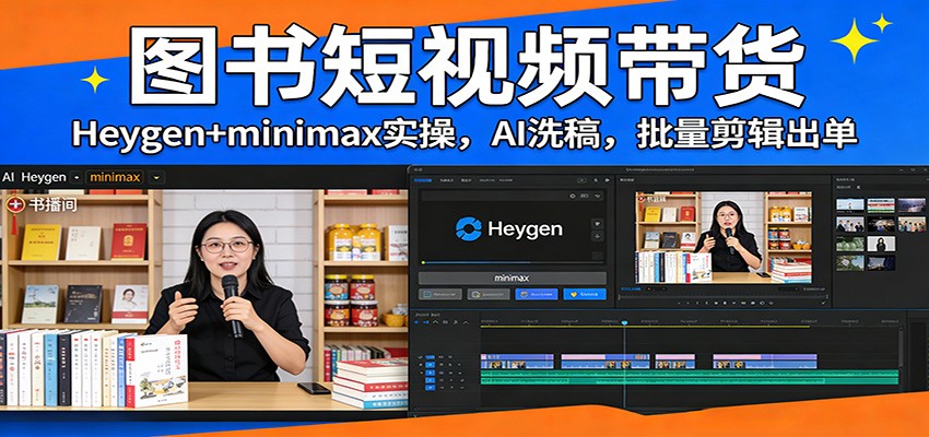 图书短视频带货：Heygen+minimax实操，AI洗稿 ，批量剪辑出单-皓哥创业笔记