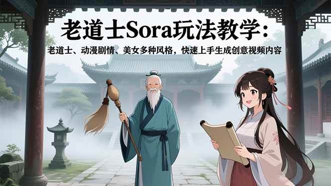 （16862期）老道士Sora玩法教学：老道士、动漫剧情、美女多种风格，快速上手生成创意视频内容-皓哥创业笔记