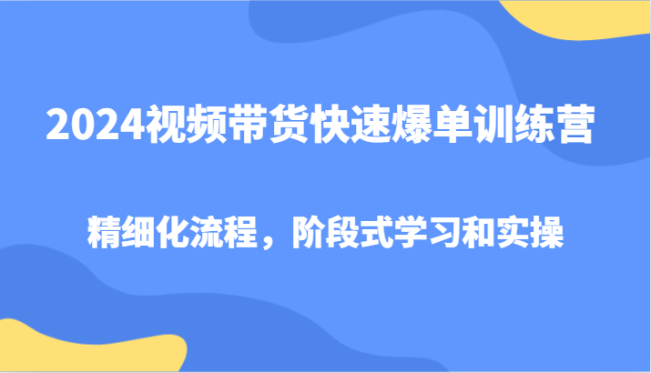 2024视频带货快速爆单训练营，精细化流程，阶段式学习和实操-皓哥创业笔记