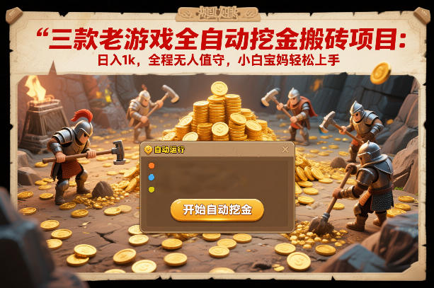 三款老游戏全自动挖金搬砖项目：日入1k，全程无人值守，小白宝妈轻松上手【揭秘】-皓哥创业笔记