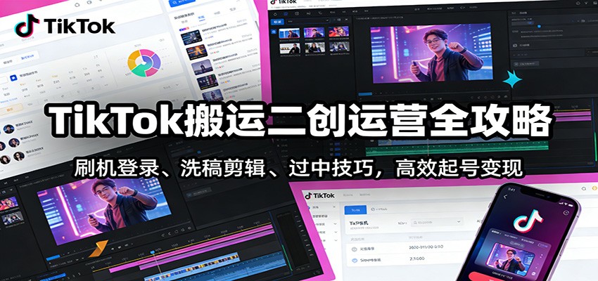 TikTok搬运二创运营全攻略：刷机登录、洗稿剪辑 、过中技巧，高效起号变现-皓哥创业笔记