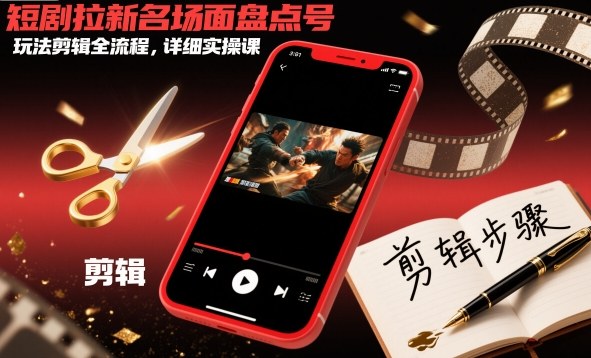 短剧拉新名场面盘点号玩法剪辑全流程，详细实操课-皓哥创业笔记