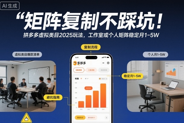 矩阵复制不踩坑！拼多多虚拟类目2025玩法，工作室或者个人矩阵稳定月1-5W【揭秘】-皓哥创业笔记