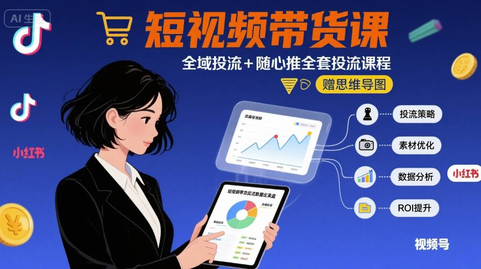 最新短视频带货课，全域投流+随心推全套投流课程+思维导图-皓哥创业笔记