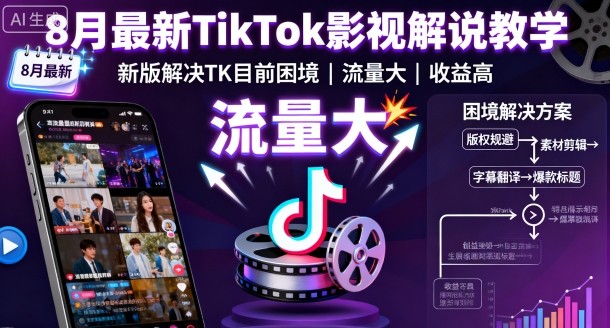 8月最新TikTok影视解说教学,新版解决TK目前困境,流量大,收益高-皓哥创业笔记