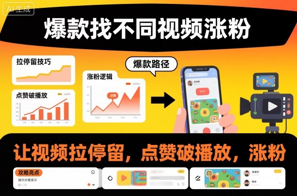 爆款找不同视频涨粉，让视频拉停留，实现点赞，破播放，涨粉-皓哥创业笔记