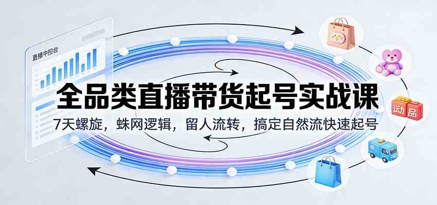 全品类直播带货起号实战课：7天螺旋，蛛网逻辑，留人流转，搞定自然流快速起号-皓哥创业笔记