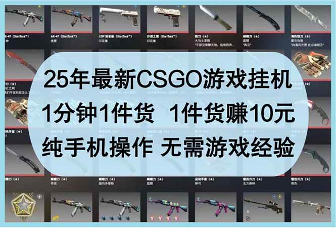 （14439期）25年最新CSGO游戏挂机，1分钟1件货，1件货赚10元 纯手机操作 无需游戏经验-皓哥创业笔记