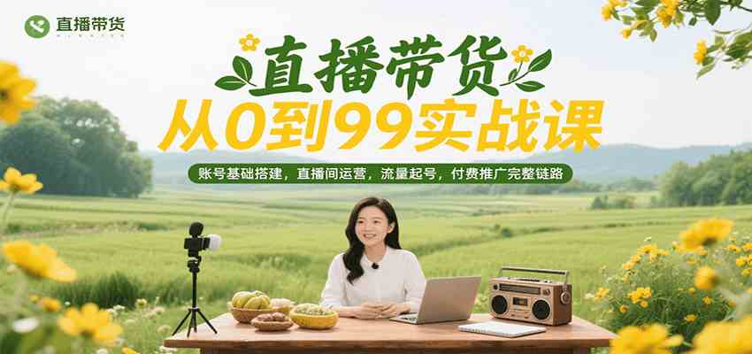 直播带货从0到99实战课，账号基础搭建，直播间运营，流量起号，付费推广完整链路-皓哥创业笔记