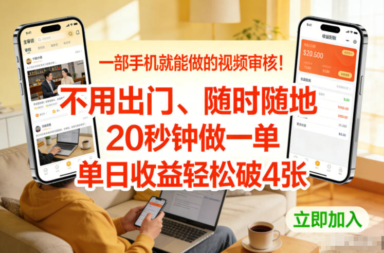 一部手机就能做的视频审核！不用出门，随时随地，20秒钟做一单，单日收益轻松破4张【揭秘】-皓哥创业笔记