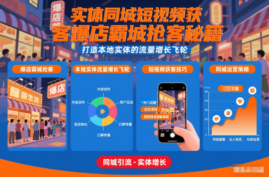 实体同城短视频获客爆店霸城抢客秘籍，打造本地实体的流量增长飞轮-皓哥创业笔记