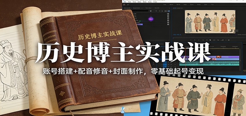 历史博主实战课：账号搭建+配音修音+封面制作，零基础起号变现-皓哥创业笔记