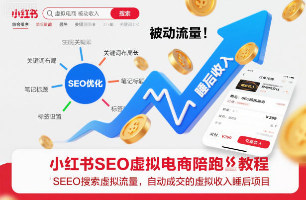 小红书SEO虚拟电商陪跑教程，实现seo搜索被动流量，自动成交的被动收入睡后项目-皓哥创业笔记