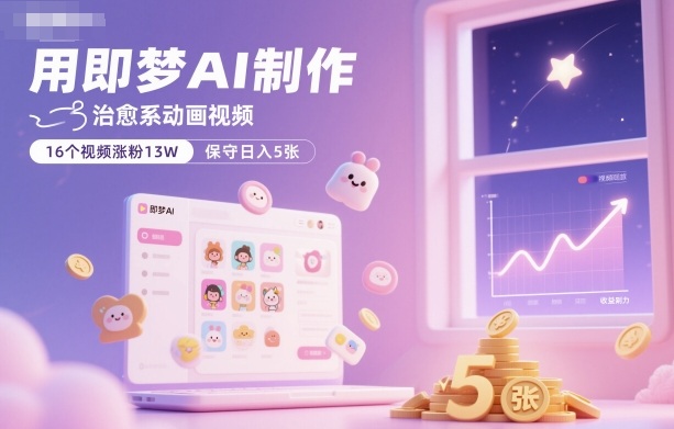 用即梦AI制作治愈系动画视频，16个视频涨粉13W，保守日入5张-皓哥创业笔记