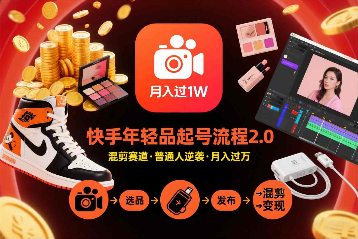 快手短视频带货年轻品起号流程2.0，快手年轻品混剪赛道，普通人也能月入过1W-皓哥创业笔记