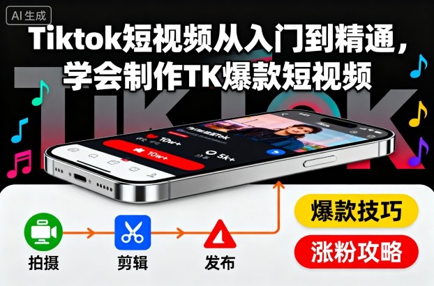Tiktok短视频从入门到精通，学会制作TK爆款短视频-皓哥创业笔记