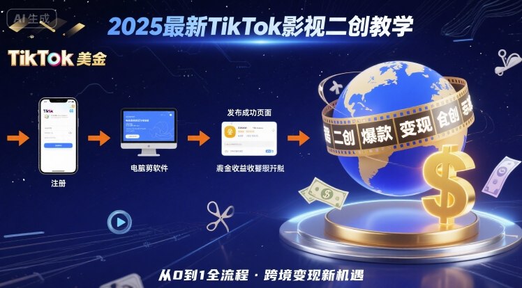 2025年最新TikTok影视二创教学，从注册到发布撸美金全流程，跨境变现新机遇-皓哥创业笔记