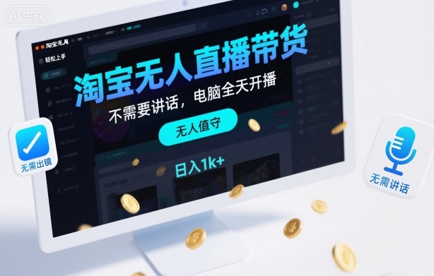 淘宝无人直播带货，不需要出镜，不需要讲话，电脑全天开播，轻松上手，日入1k+【揭秘】-皓哥创业笔记