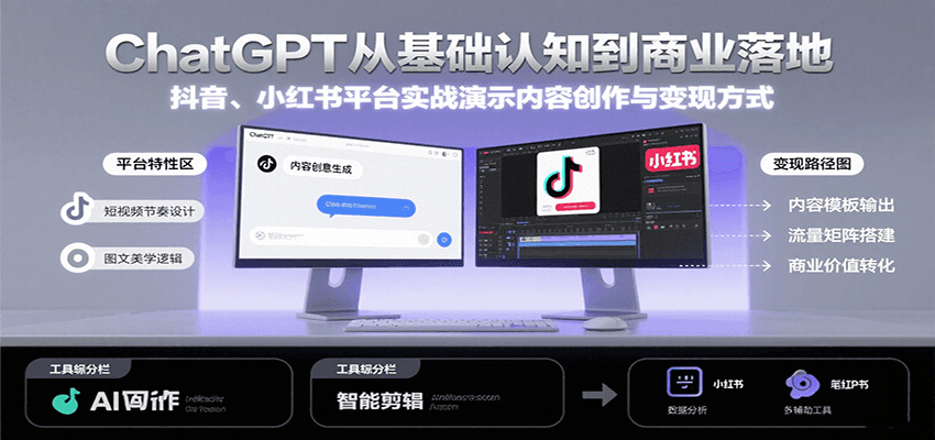 ChatGPT从基础认知到商业落地，实战演示抖音、小红书等平台的内容创作与变现-皓哥创业笔记