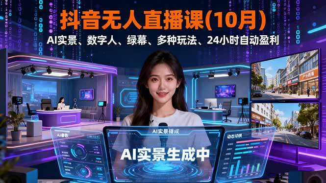 （16355期）抖音无人直播课(10月)，AI实景、数字人、绿幕、多种玩法、24小时自动盈利-皓哥创业笔记