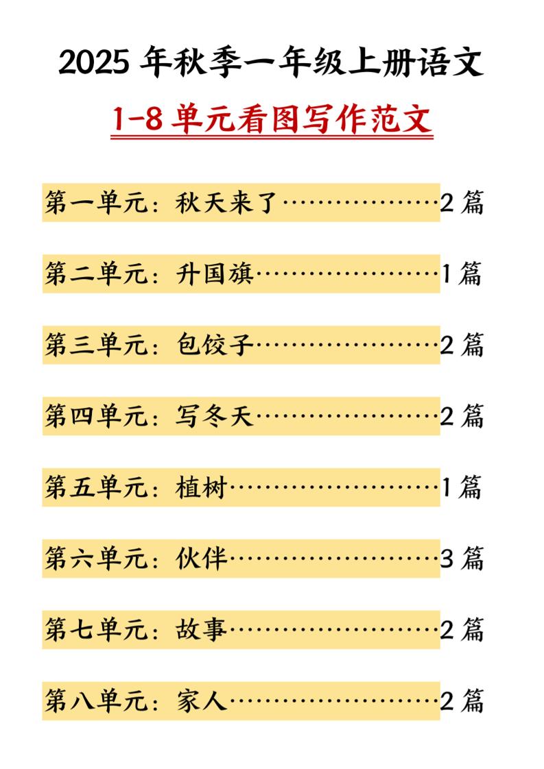 25秋一上语文1-8单元看图写作范文（16页）-皓哥创业笔记