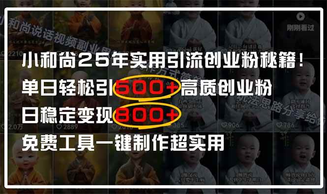 （14436期）小和尚2025年实用引流秘籍！单日轻松引500+高质量创业粉，日变现800+，…-皓哥创业笔记