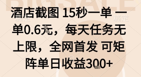 酒店截图15秒一单，一单0.6米，每天任务无上限，全网首发可矩阵单日收益3张【揭秘】-皓哥创业笔记