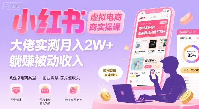 小红书虚拟电商，大佬实测月入2W+，实现被动收入-皓哥创业笔记