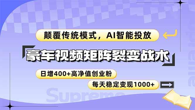 （14903期）豪车视频矩阵裂变战术，颠覆传统模式，AI智能投放，日增400+高净值创业…-皓哥创业笔记