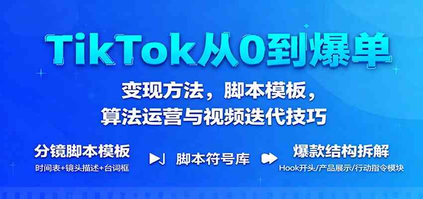 TikTok从0到爆单：变现方法，脚本模板，算法运营与视频迭代技巧-皓哥创业笔记