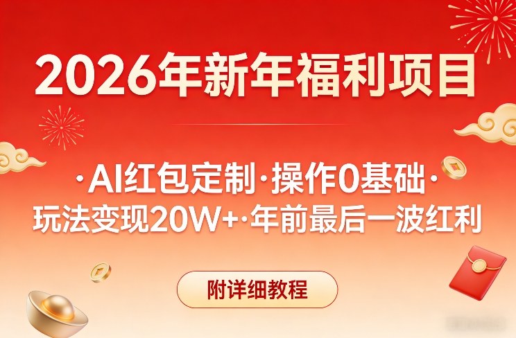 新年福利项目，AI红包定制，操作0基础，玩法变现20W+年前最后一波红利，附详细教程-皓哥创业笔记