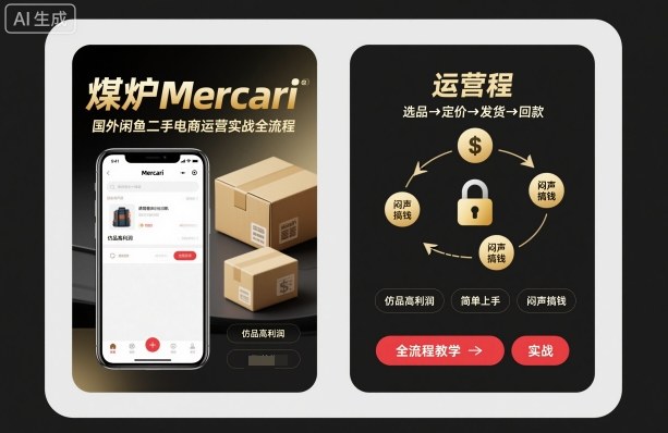 煤炉Mercari国外闲鱼二手电商运营实战全流程，仿品高利润，简单上手，闷声搞钱-皓哥创业笔记